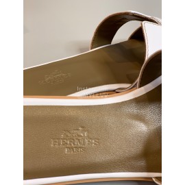 Hermes Classic Calf Leather Flat Heel Slippers White