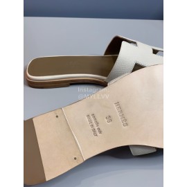 Hermes Classic Calf Leather Flat Heel Slippers Beige