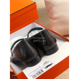 Hermes Classic Royal Black Leather Shoes 