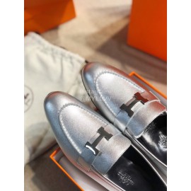 Hermes Classic Royal Leather Shoes Silver