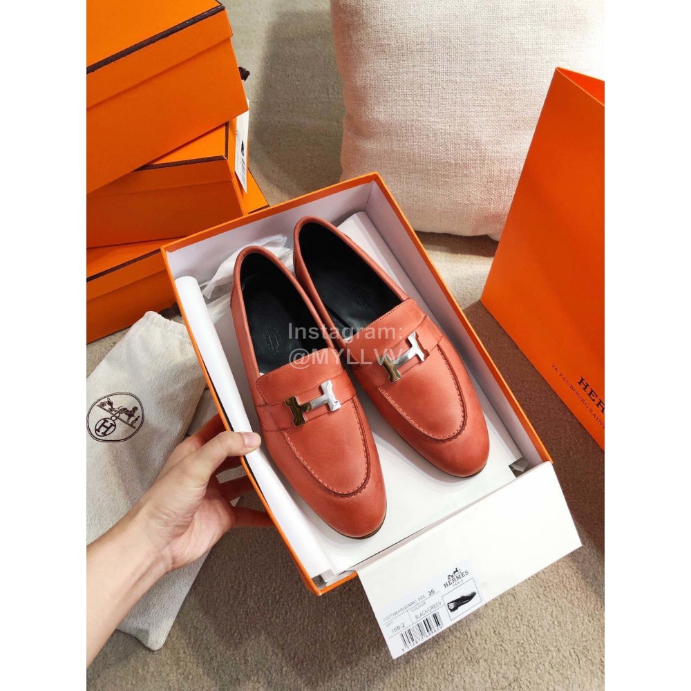 Hermes Classic Royal Leather Shoes Orange Red