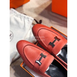 Hermes Classic Royal Leather Shoes Orange Red
