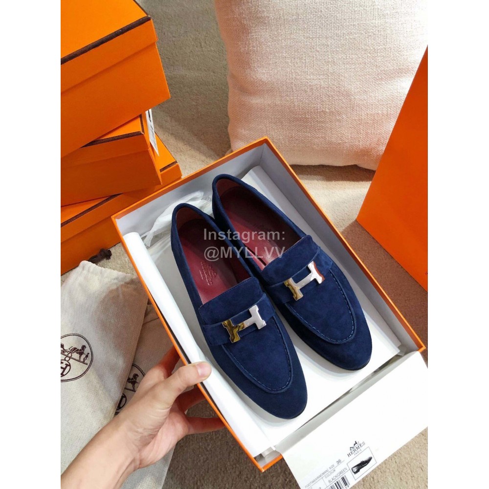 Hermes Classic Velvet Shoes For Women Blue