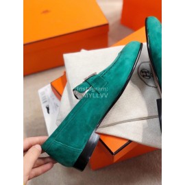 Hermes Classic Velvet Shoes For Women Green