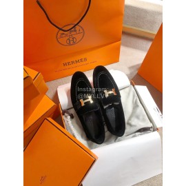 Hermes Classic Velvet Shoes For Women Black