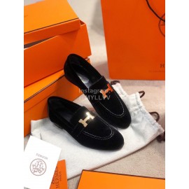 Hermes Classic Velvet Shoes For Women Black