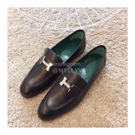 Hermes Classic Commuter Black Leather Shoes For Women