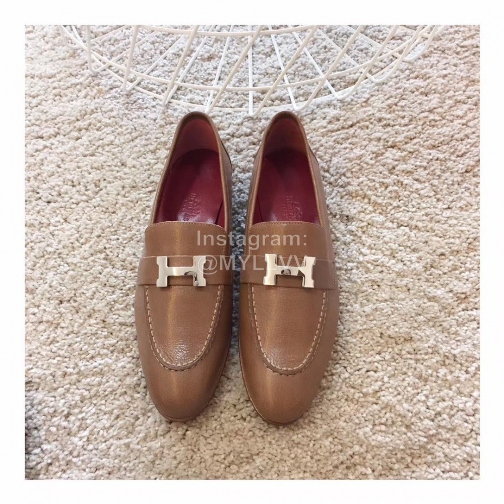 Hermes Classic Commuter Brown Leather Shoes For Women