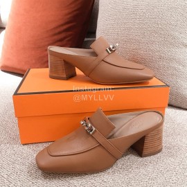 Hermes Autumn Winter Leather Muller High Heel Shoes
