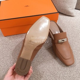 Hermes Autumn Winter Leather Muller High Heel Shoes