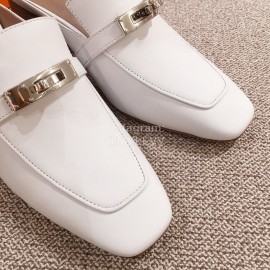 Hermes Autumn Winter Leather Muller High Heel Shoes White