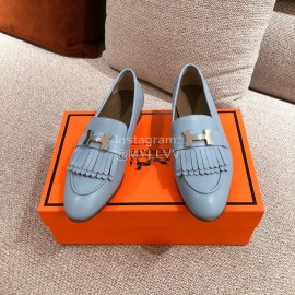 Hermes Classic Leather Tassel Shoes For Women Blue