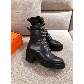 Hermes Autumn Winter Black Leather High Heel Martin Boots
