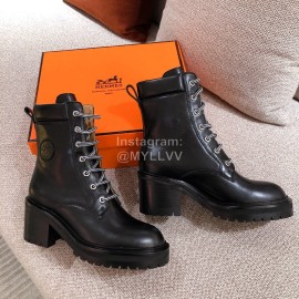 Hermes Autumn Winter Black Leather High Heel Martin Boots