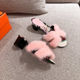 Hermes Autumn Winter Fashion Pink Mink Hair Slippers 