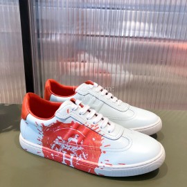 Hermes Leather Casual Lace Up Shoes For Men And Women Red