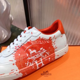 Hermes Leather Casual Lace Up Shoes For Men And Women Red
