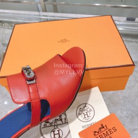 Hermes Calf Leather High Heeled Slippers For Women Red