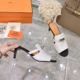 Hermes Calf Leather High Heeled Slippers For Women White