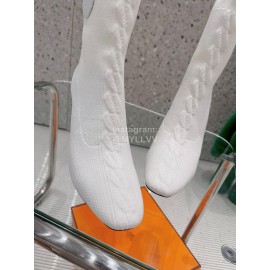 Hermes Autumn Thick High Heeled Socks Boots For Women White