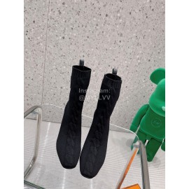 Hermes Autumn Thick High Heeled Socks Boots For Women Black
