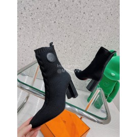 Hermes Autumn Thick High Heeled Socks Boots For Women Black