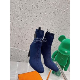 Hermes Autumn Thick High Heeled Socks Boots For Women Navy