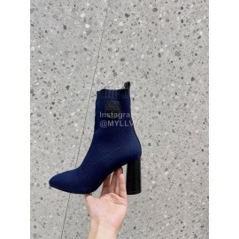 Hermes Autumn Thick High Heeled Socks Boots For Women Navy