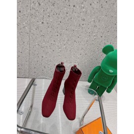 Hermes Autumn Thick High Heeled Socks Boots For Women Red