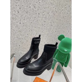Hermes Calf Leather Boots With Thick Soles And High Heels For Women Black