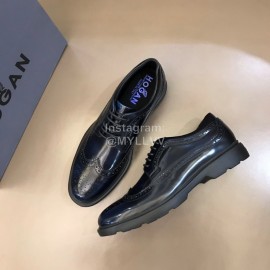 Hogan Carved Cowhide Lace Up Shoes For Men Black