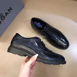Hogan Carved Cowhide Lace Up Shoes For Men Black