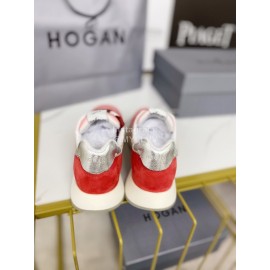 Hogan Fashion Cattle Leather Thick Soled Casual Shoes For Women Orange Red