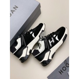 Hogan Fashion Cattle Leather Thick Soled Casual Sneakers For Women Black