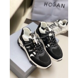 Hogan Fashion Cattle Leather Thick Soled Casual Sneakers For Women Black