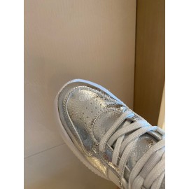 Hogan Fashion Cow Leather Thick Soled Sneakers For Women Silver