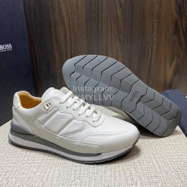 Hugo Boss Soft Leather Lace Up Sneakers For Men White
