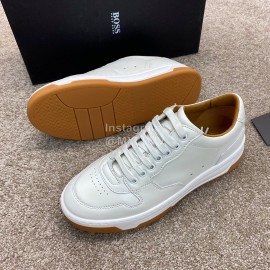 Hugo Boss Leather Lace Up Sneakers For Men White
