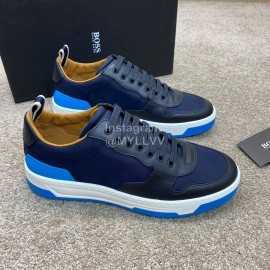 Hugo Boss Leather Lace Up Sneakers For Men Navy