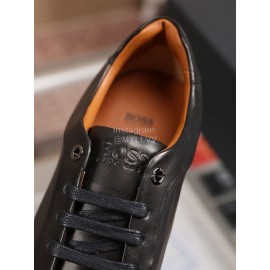 Hugo Boss Soft Cowhide Lace Up Casual Shoes For Men Black