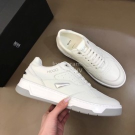 Hugo Boss Leather Lace Up Casual Sneakers For Men White