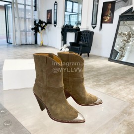Isabel Marant Winter New Calf Velvet High Heel Short Boots For Women Coffee