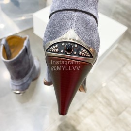 Isabel Marant Winter New Calf Velvet High Heel Short Boots For Women Gray