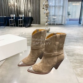 Isabel Marant Winter New Calf Velvet High Heel Short Boots For Women Khaki