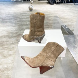 Isabel Marant Winter New Calf Velvet High Heel Short Boots For Women Khaki