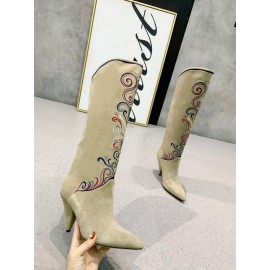 Isabel Marant Winter New Sheepskin Printed High Heel Boots For Women Beige
