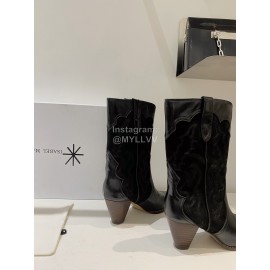 Isabel Marant Cowhide Thick High Heeled Short Boots Black For Women 