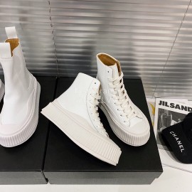 Jil Sander Fashion Calf Leather Thick Soled High Top Shoes For Women White
