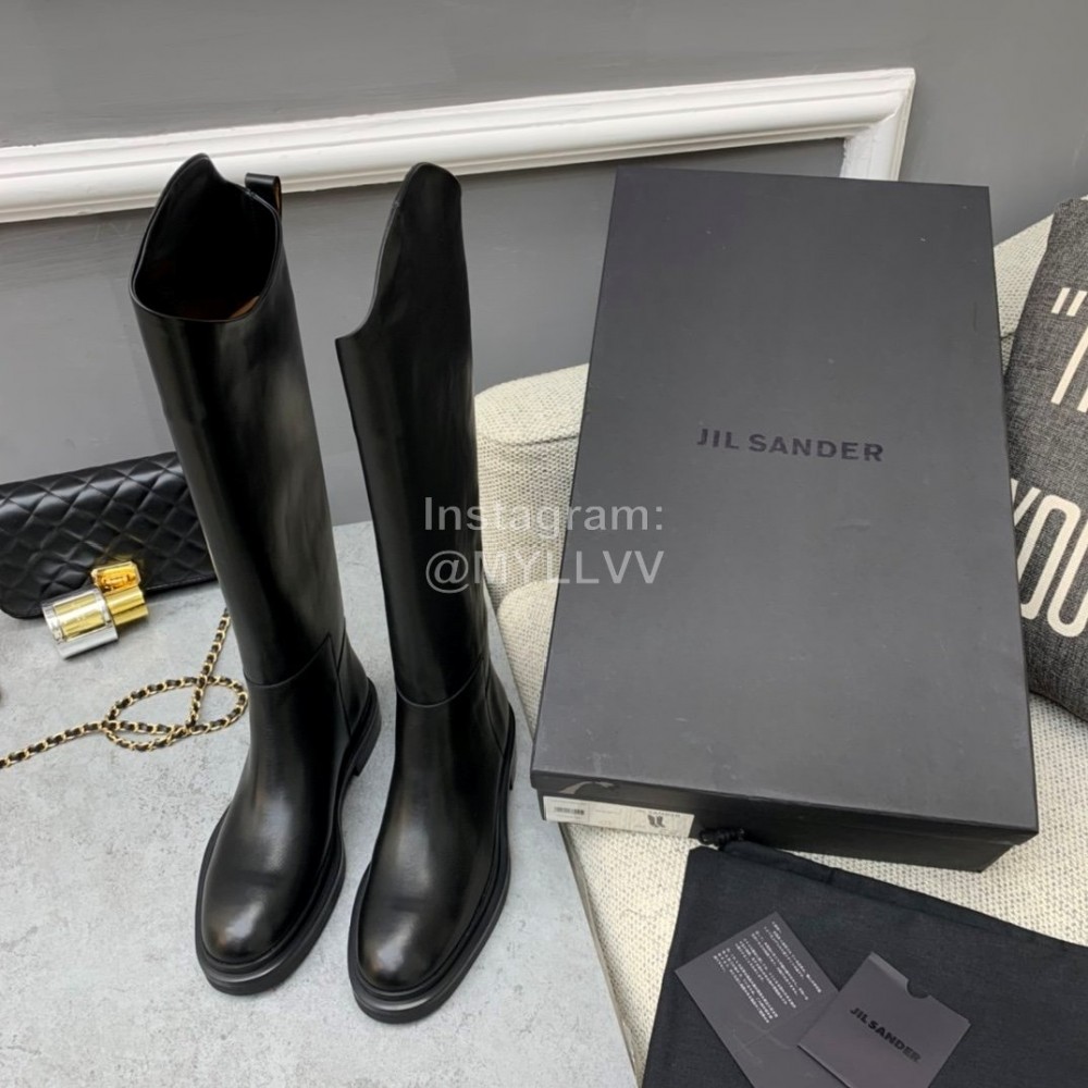 Jil Sander Winter Black Leather Long Boots For Women 