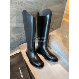 Jil Sander Winter Black Leather Long Boots For Women 